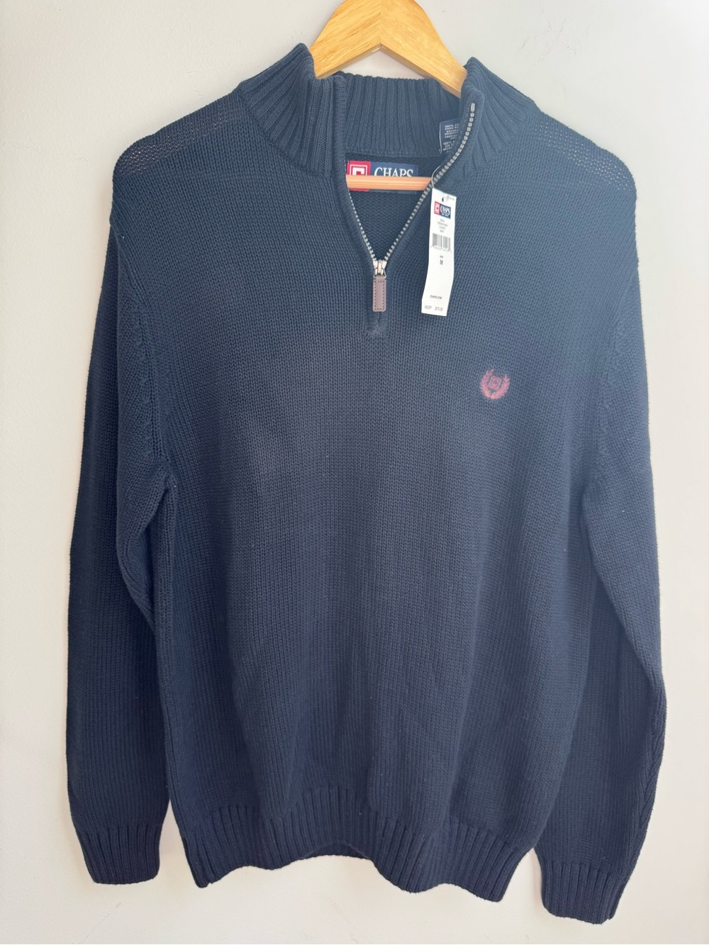 NWT Chaps Men’s Dark Navy 1/4 Zip Mock Collar Sweater